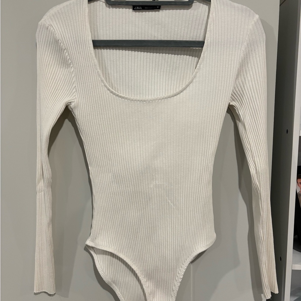 Zara Cream Ribbed Long Sleeve Bodysuit